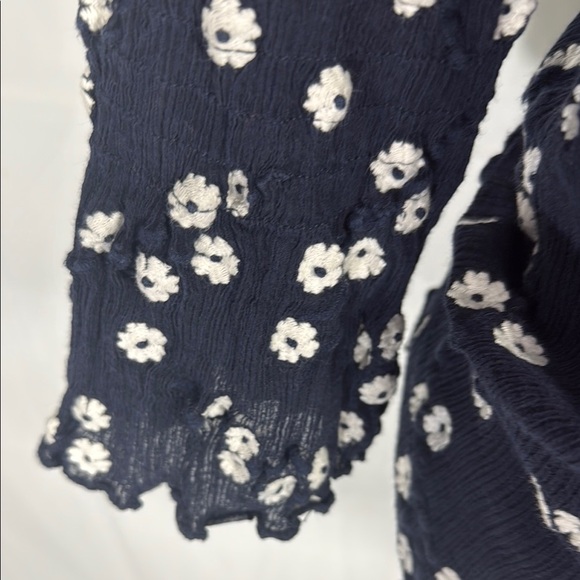 Rebecca Taylor Alessandra Embroidered Ruffle Navy Top Size M - Picture 6 of 11